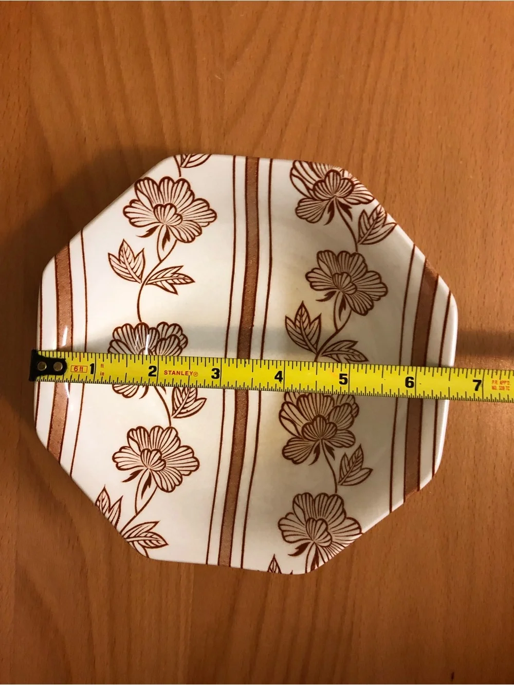 Vintage Octagonal Floral Dessert/Snaks Bowls in Brown and White - Set of 3